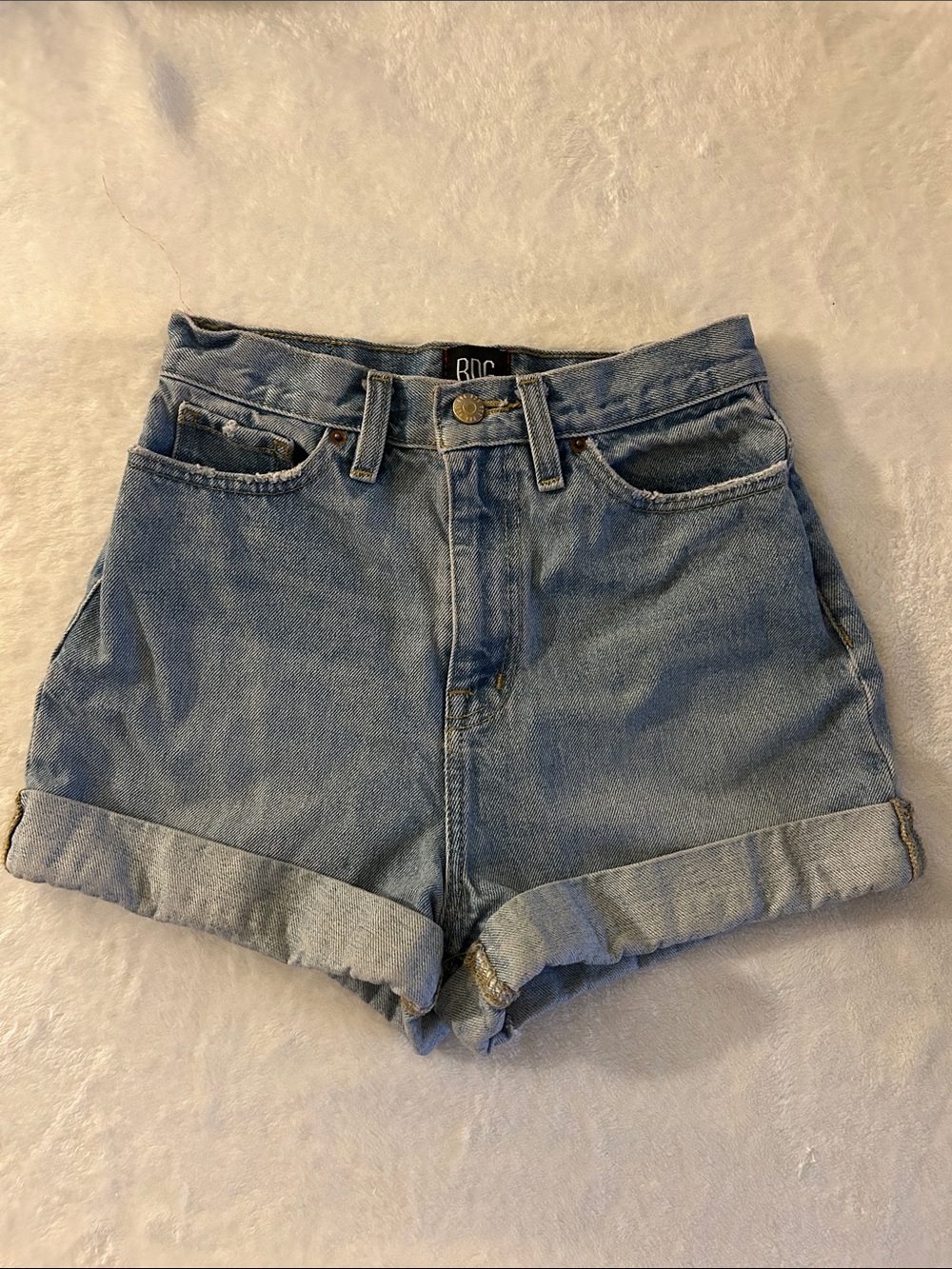 BDG Light Wash High-Rise Rolled Cuff Denim Shorts